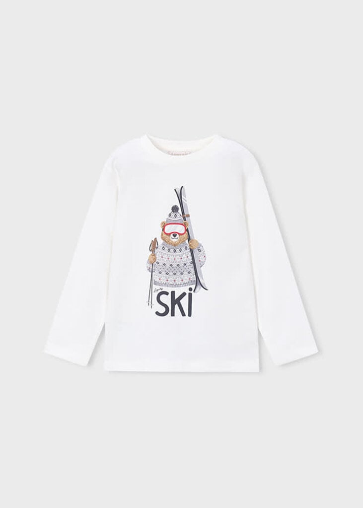 Mayoral 4024 L/s t-shirt skiining bear print  077 cream