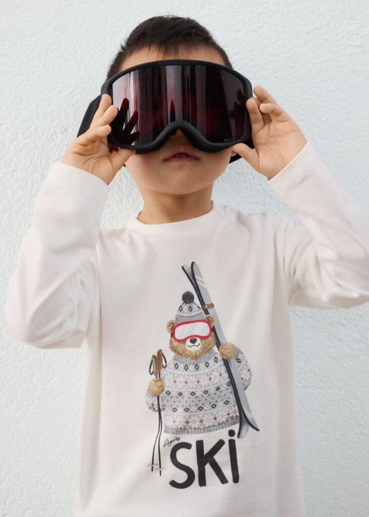 Mayoral 4024 L/s t-shirt skiining bear print  077 cream