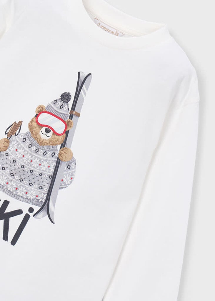 Mayoral 4024 L/s t-shirt skiining bear print  077 cream