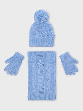 Mayoral 10303 3D flower hat & scarf set 094 sky