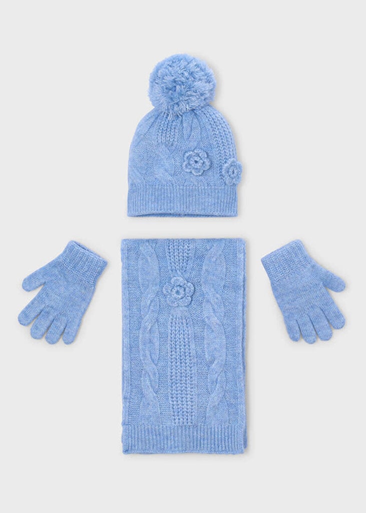 Mayoral 10303 3D flower hat & scarf set 094 sky