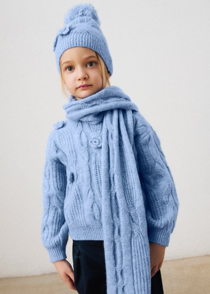 Mayoral 10303 3D flower hat & scarf set 094 sky