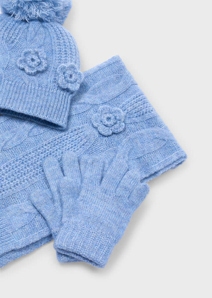 Mayoral 10303 3D flower hat & scarf set 094 sky