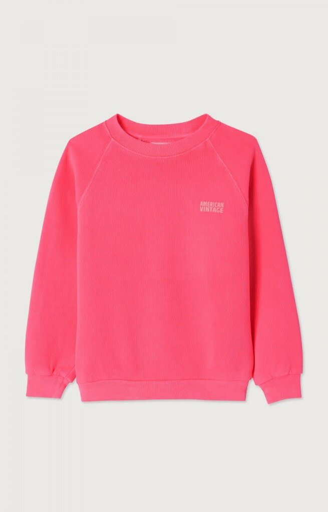 American Vintage KIZU03BH26 Sweat ml col rond hortensia fluo