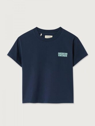 American Vintage KGIX02AH26 T-shirt ample mc col rond navy