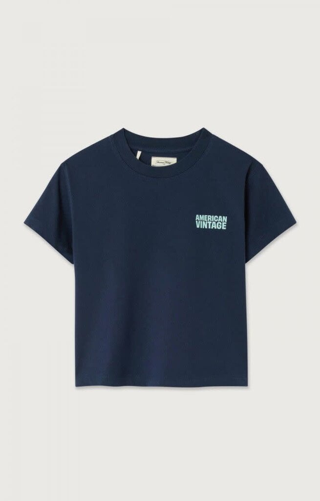American Vintage KGIX02AH26 T-shirt ample mc col rond navy