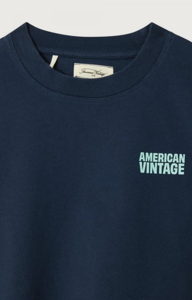 American Vintage KGIX02AH26 T-shirt ample mc col rond navy