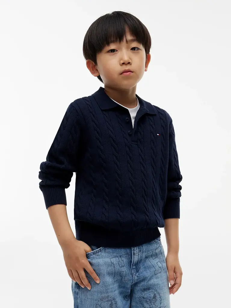 Tommy Hilfiger KB10624 Cotton cable polo sweater P7D grey