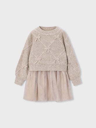 Mayoral 4927 Knit dress with bows 037 beige