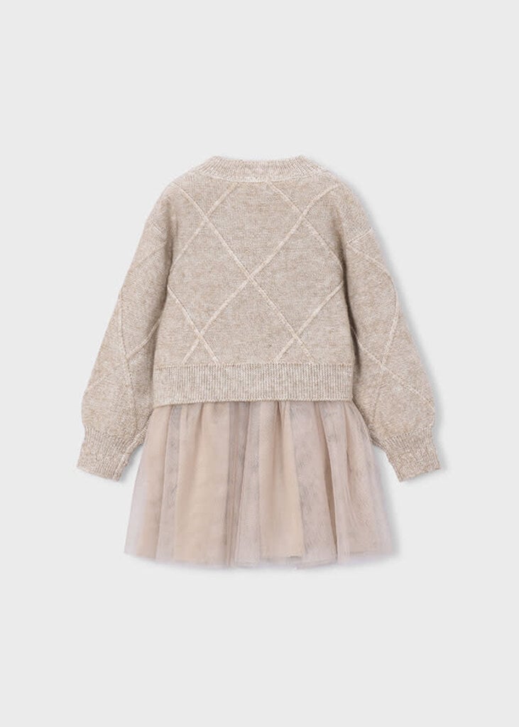 Mayoral 4927 Knit dress with bows 037 beige