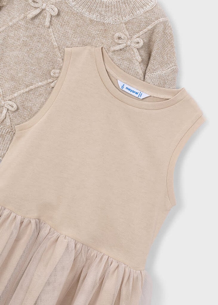 Mayoral 4927 Knit dress with bows 037 beige