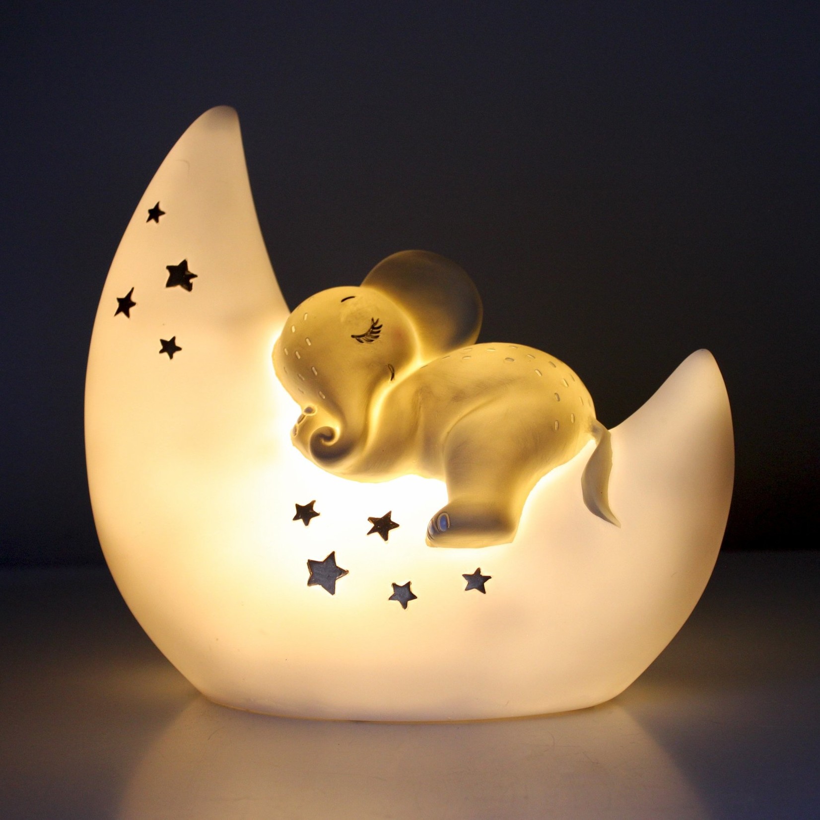 of Disaster Baby en Kind Nachtlamp Olifant op de Maan - Nachtlampje Kinderen / Kinderkamer - Grijs - Ik Ben Zo Mooi