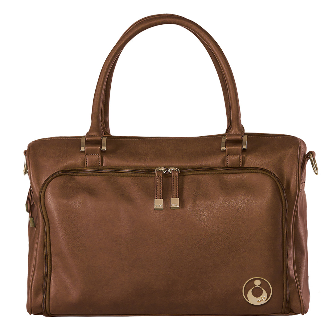 Grote Luiertas Double Zip Satchel Chestnut Redwood Lederlook PU 42 cm breed