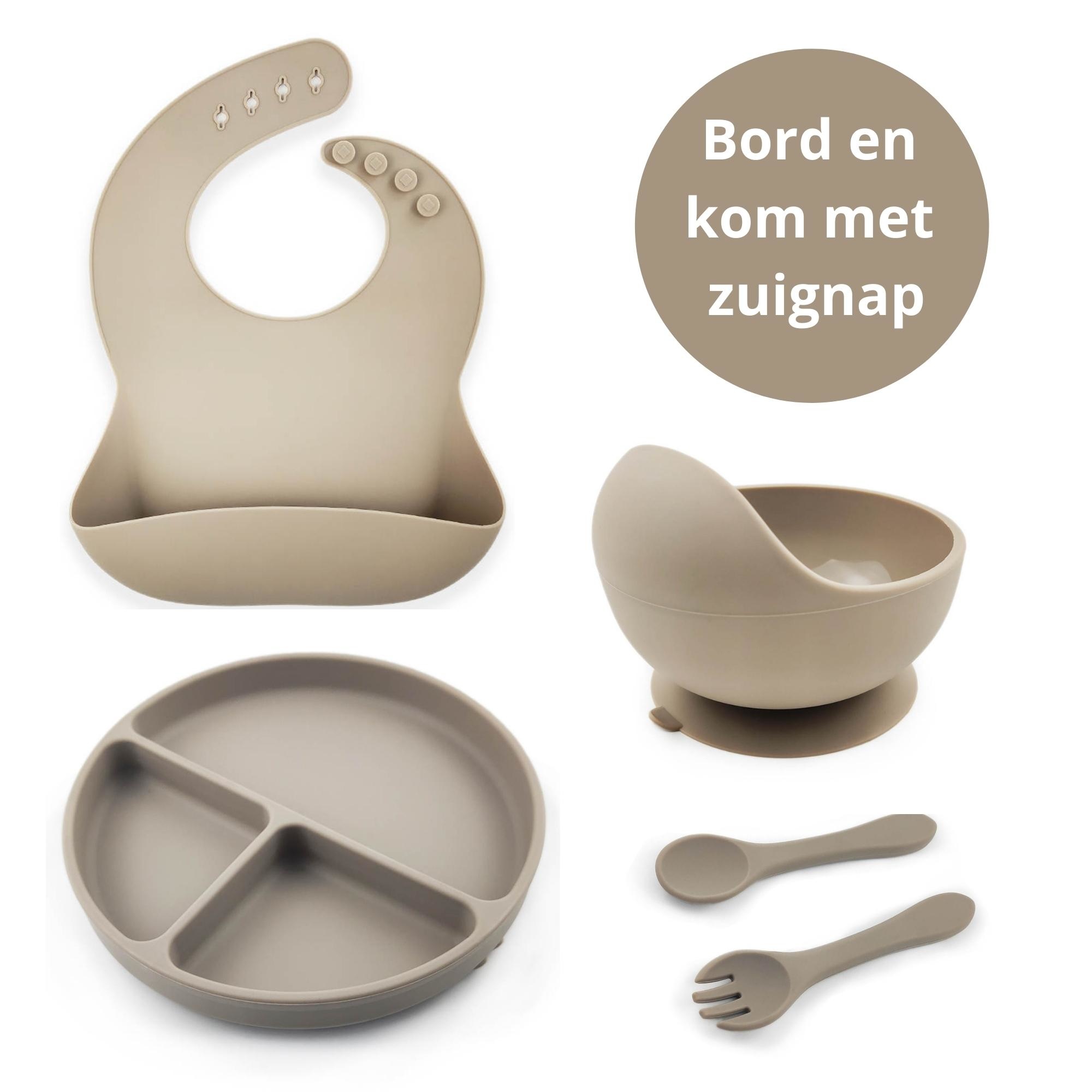 Ik Ben Zo Mooi Onbreekbaar Siliconen Kinderservies met Zuignap Bordje voor Baby en Peuter - Set van 5 stuks - Doeskin Zand
