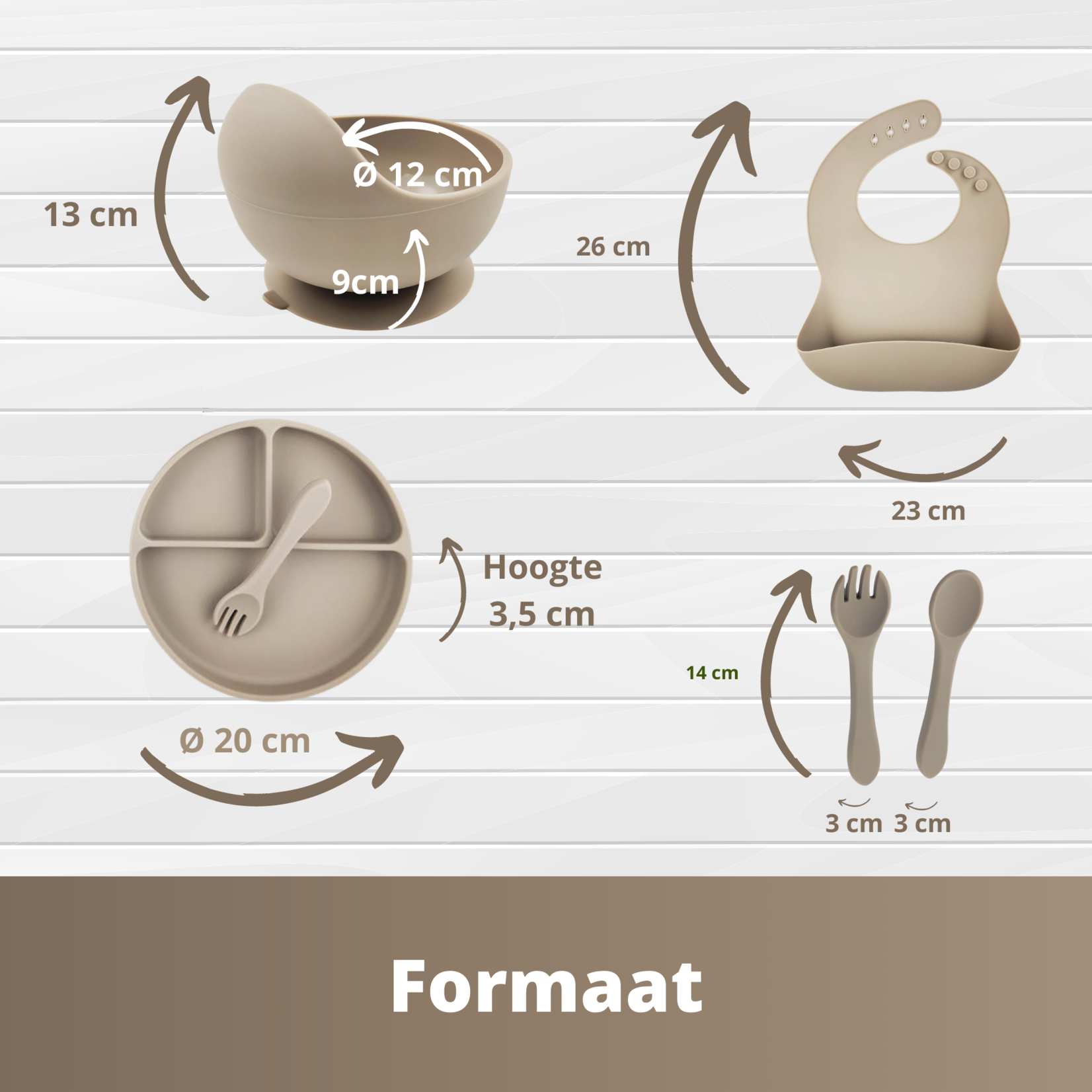 Ik Ben Zo Mooi Onbreekbaar Siliconen Kinderservies met Zuignap Bordje voor Baby en Peuter - Set van 5 stuks - Doeskin Zand