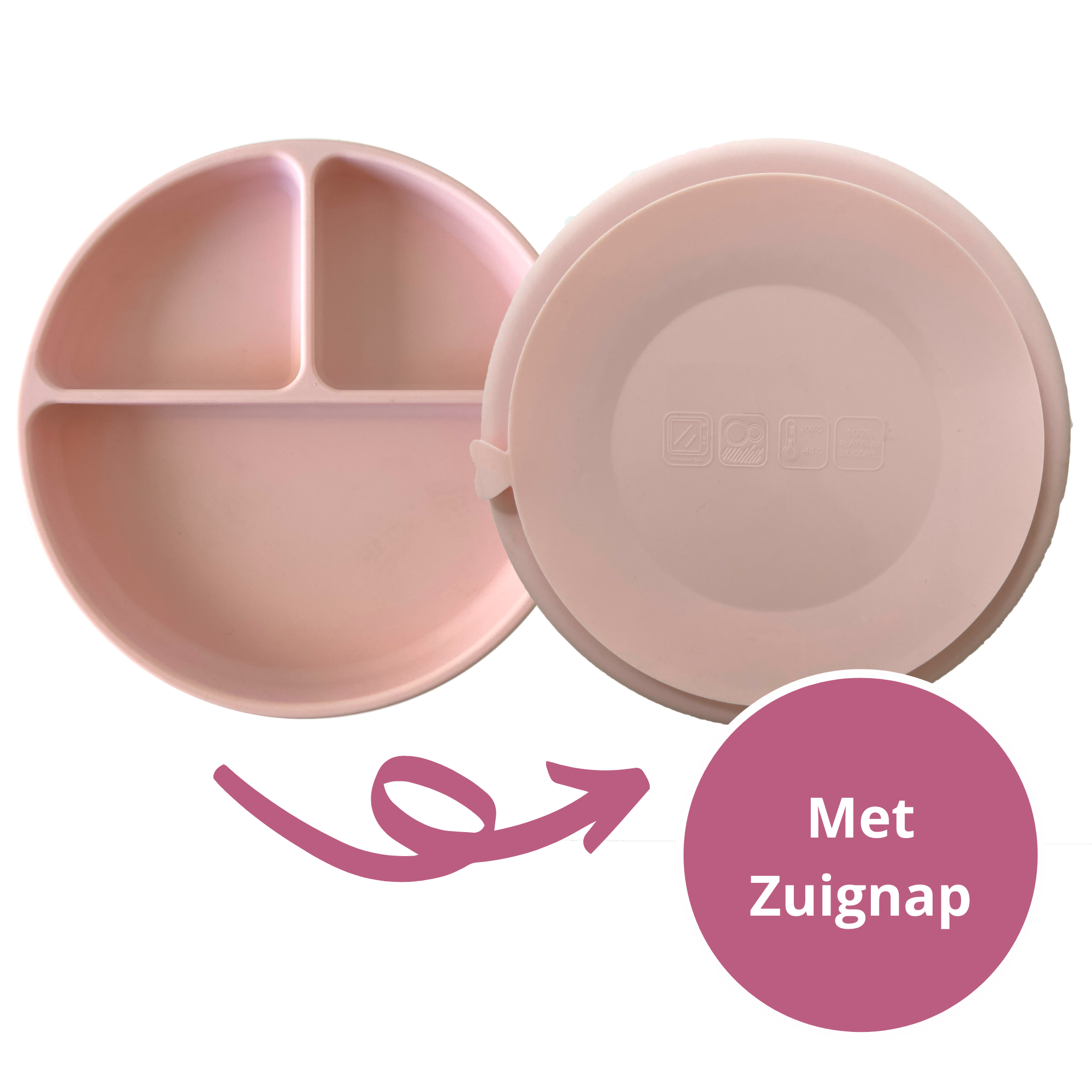 Zuignap Bordje voor Baby en Kind - Onbreekbaar Siliconen - Blush Roze