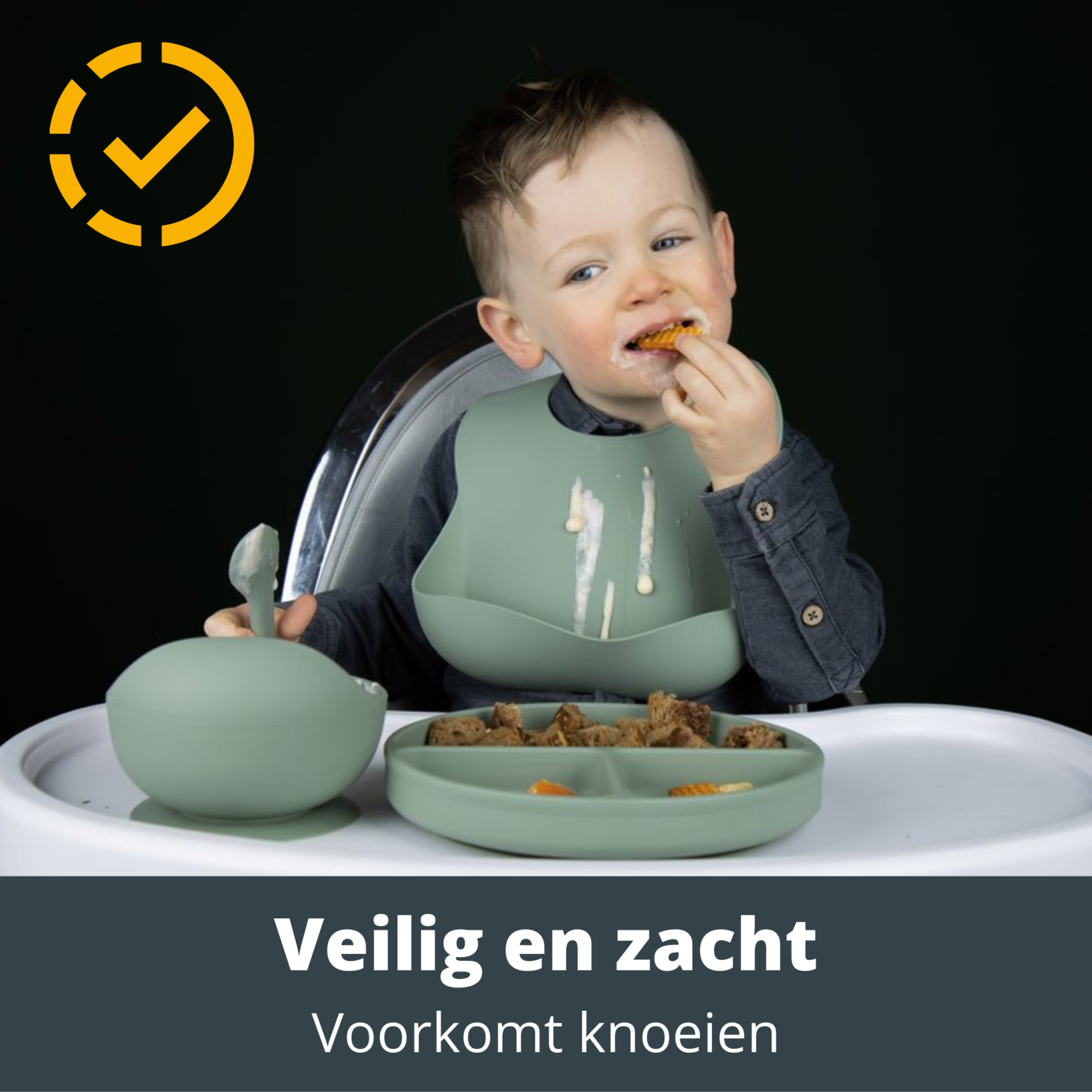 Ik Ben Zo Mooi Zuignap Bordje voor Baby en Kind - Onbreekbaar Siliconen  - Ether Blauwgrijs