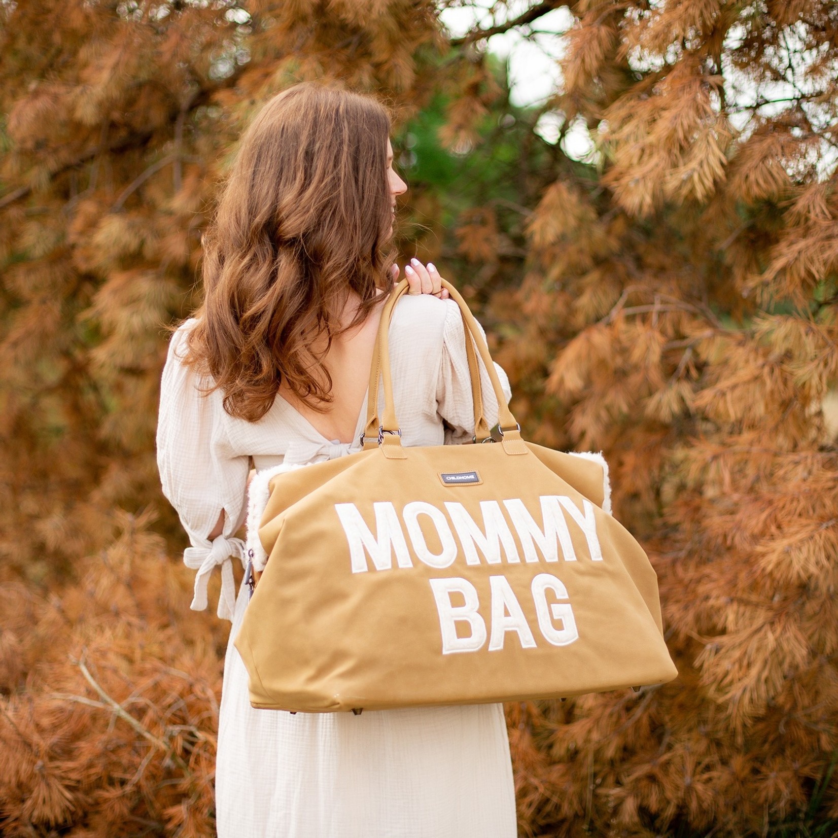 Childhome Mommy Bag Grote Luiertas Verzorgingstas | Weekendtas | Suede Look | Bruin met Teddy Bont
