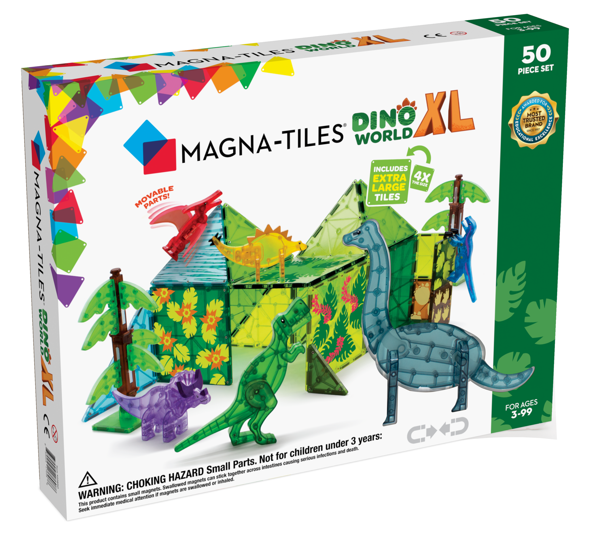 Magna-Tiles Dinos set XL Magnetische Tegels - 50 delig - Inclusief 6 Dinos afbeelding
