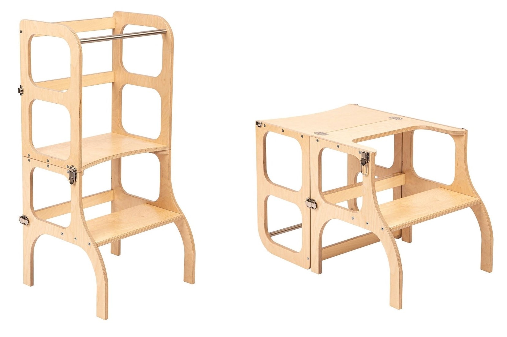 Ette Tete Leertoren Step'n Sit | Inklapbaar tot tafel en stoel | Naturel met zilver afbeelding