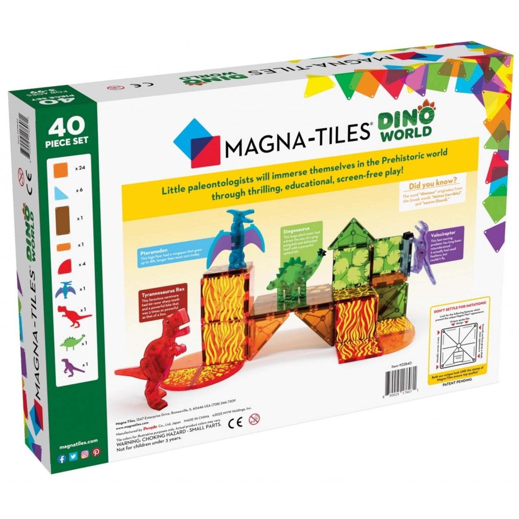 Magna-Tiles Dinos set Magnetische Tegels - 40 delig - Inclusief 4 Dinos