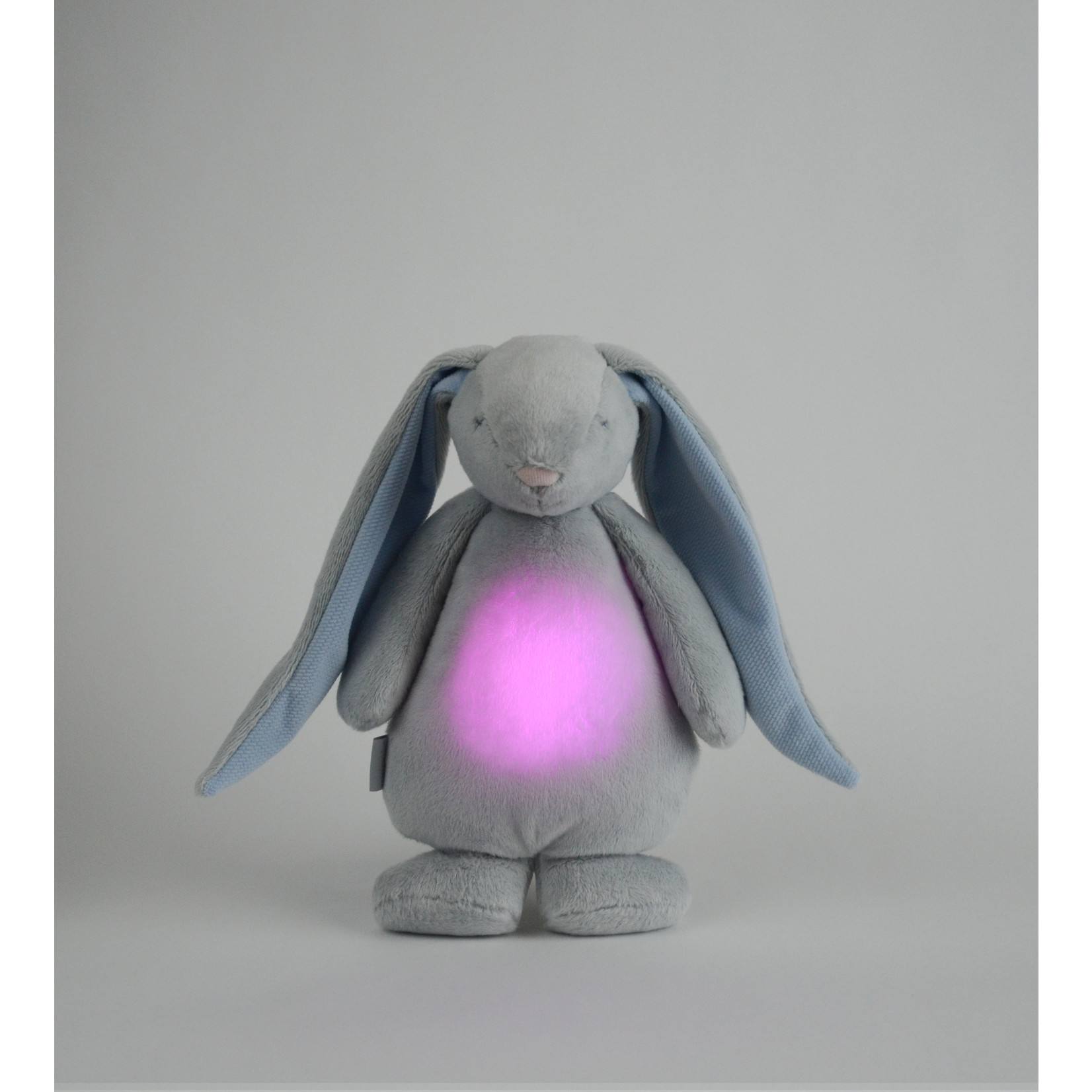 Moonie The Humming Friend Sky Konijn met blauwe oren | 28 cm | Hartslag en ruis knuffel met huilsensor en licht