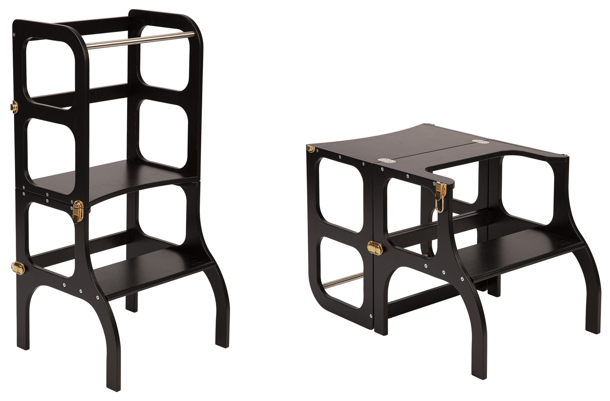 Ette Tete Leertoren Step'n Sit | Inklapbaar tot tafel en stoel | Zwart met goud afbeelding