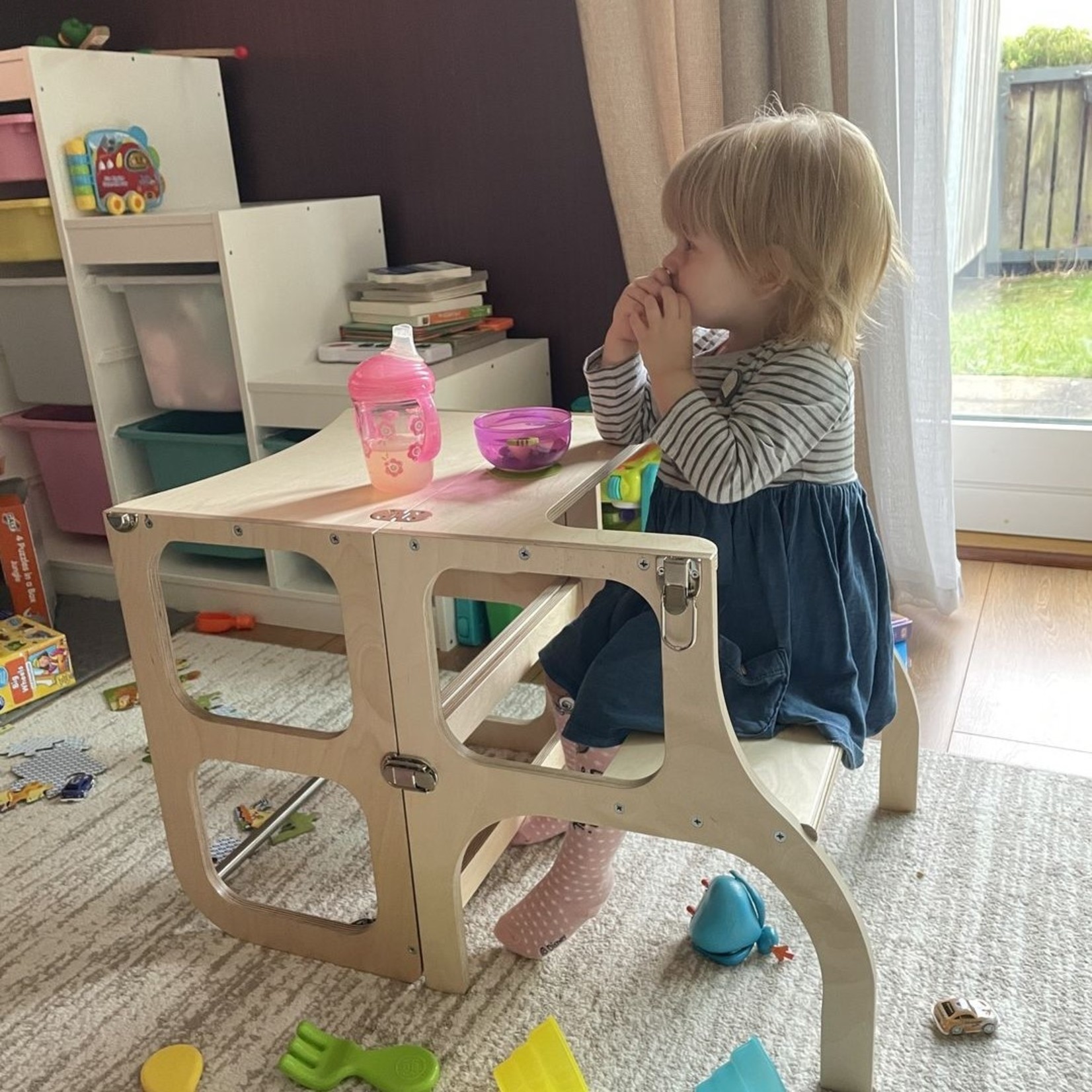 Ette Tete Leertoren Step'n Sit | Inklapbaar tot tafel en stoel | Leertoren Step'n Sit | Inklapbaar tot tafel en stoel | Naturel met goud