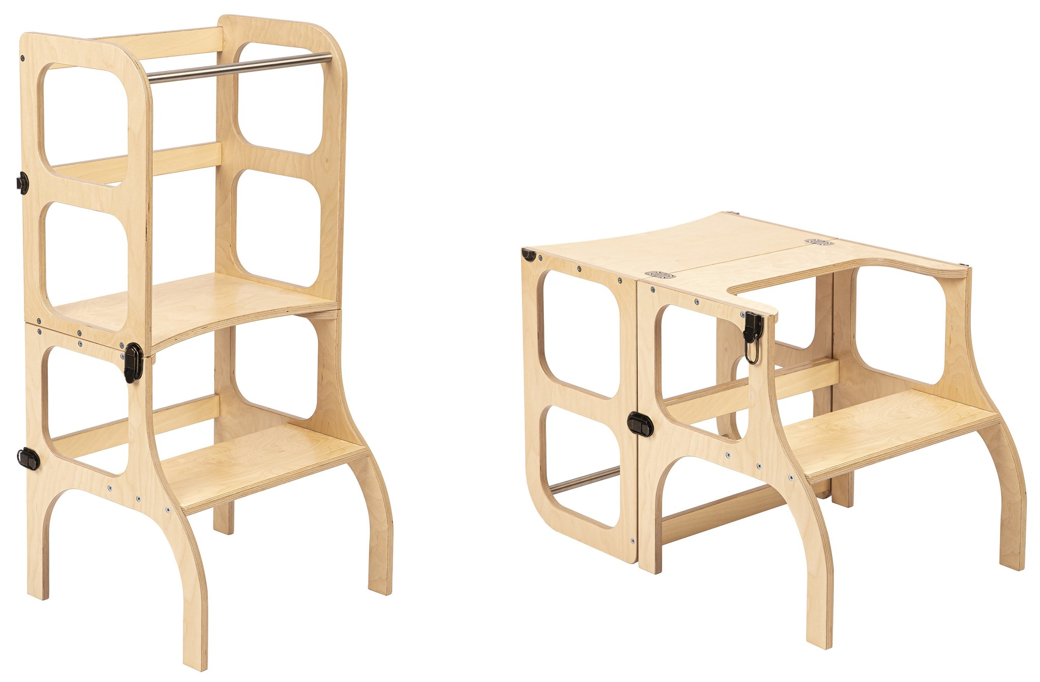 Ette Tete Leertoren Step'n Sit | Inklapbaar tot tafel en stoel | Naturel met messing afbeelding