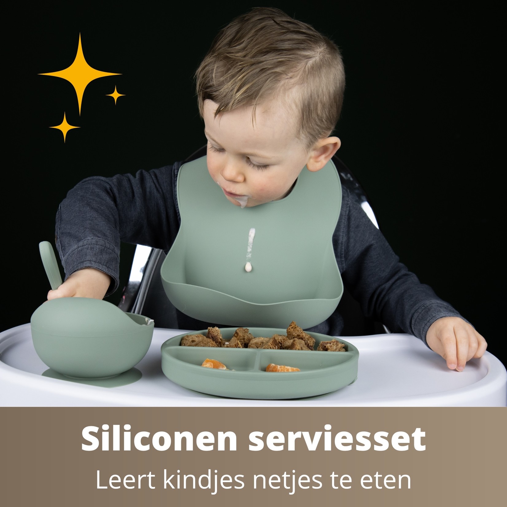 Ik Ben Zo Mooi Onbreekbaar Siliconen Kinderservies met Zuignap Bordje voor Baby en Kind - Set van 6 stuks - Doeskin Zand