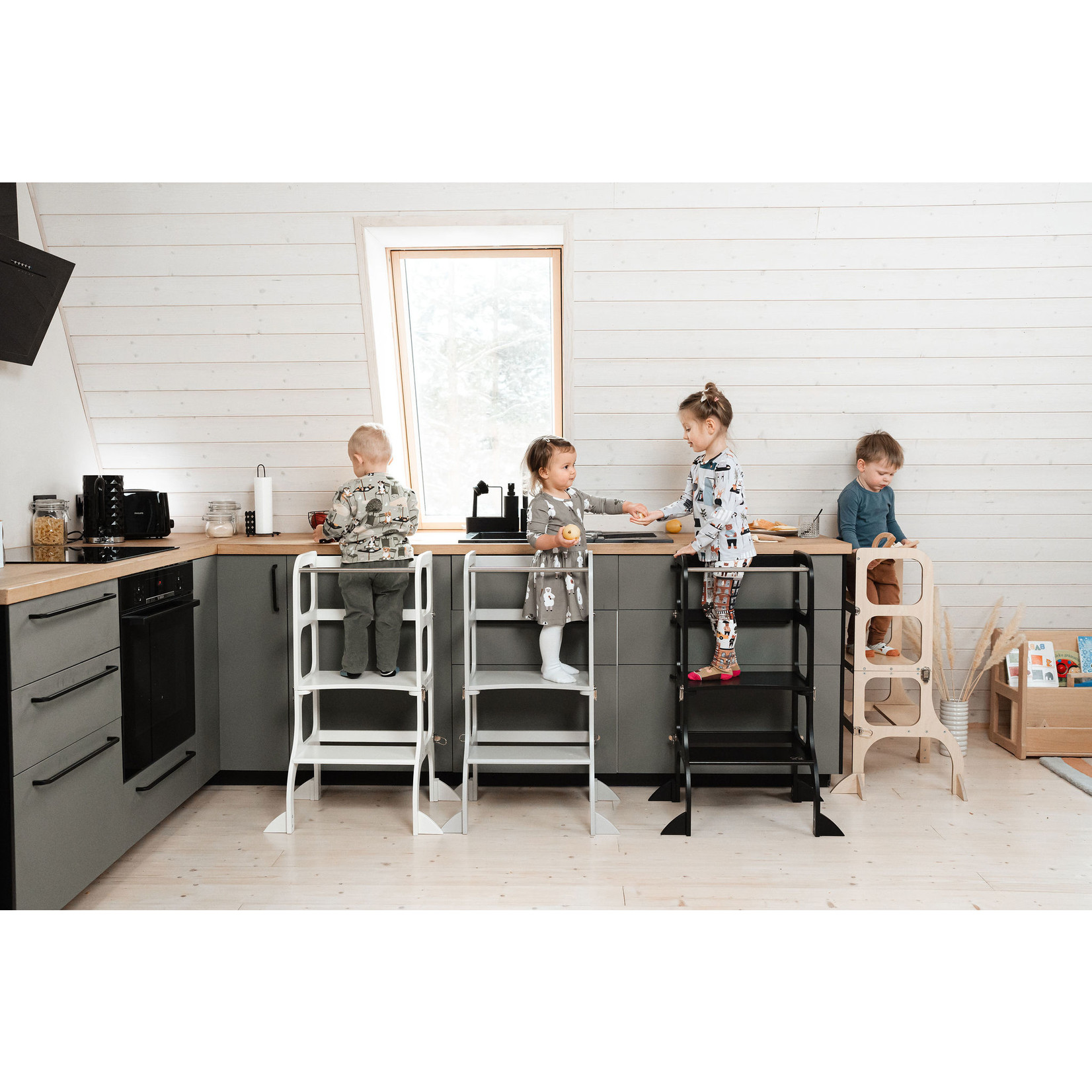 Ette Tete Leertoren Step'n Sit | Inklapbaar tot tafel en stoel | Naturel met zilver | Met extra support