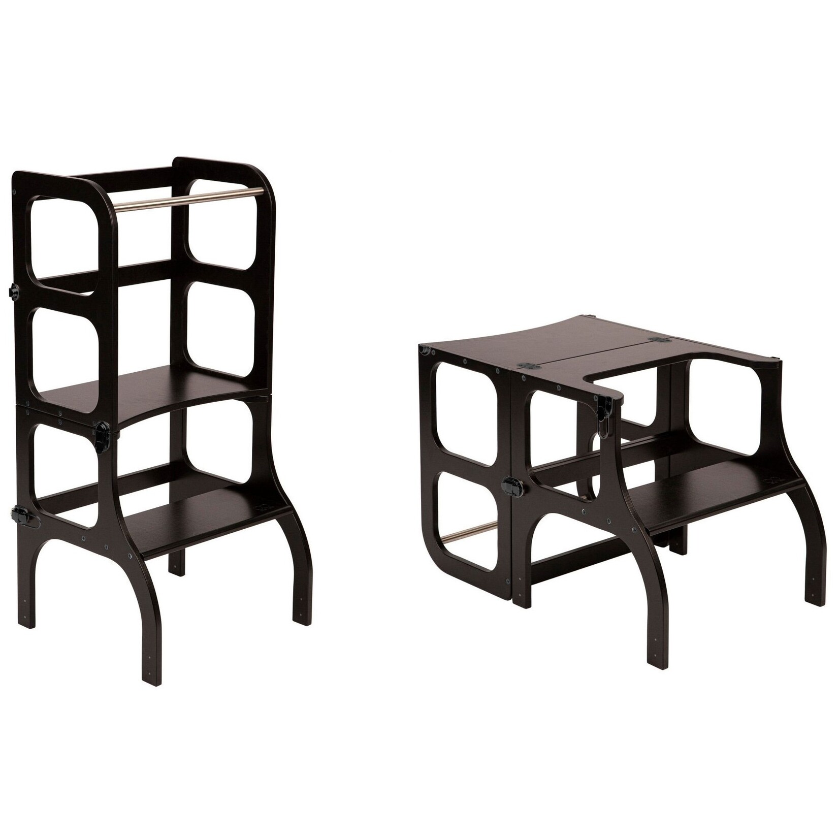 Ette Tete Leertoren Step'n Sit | Inklapbaar tot tafel en stoel | Zwart met zwarte clips en schroeven