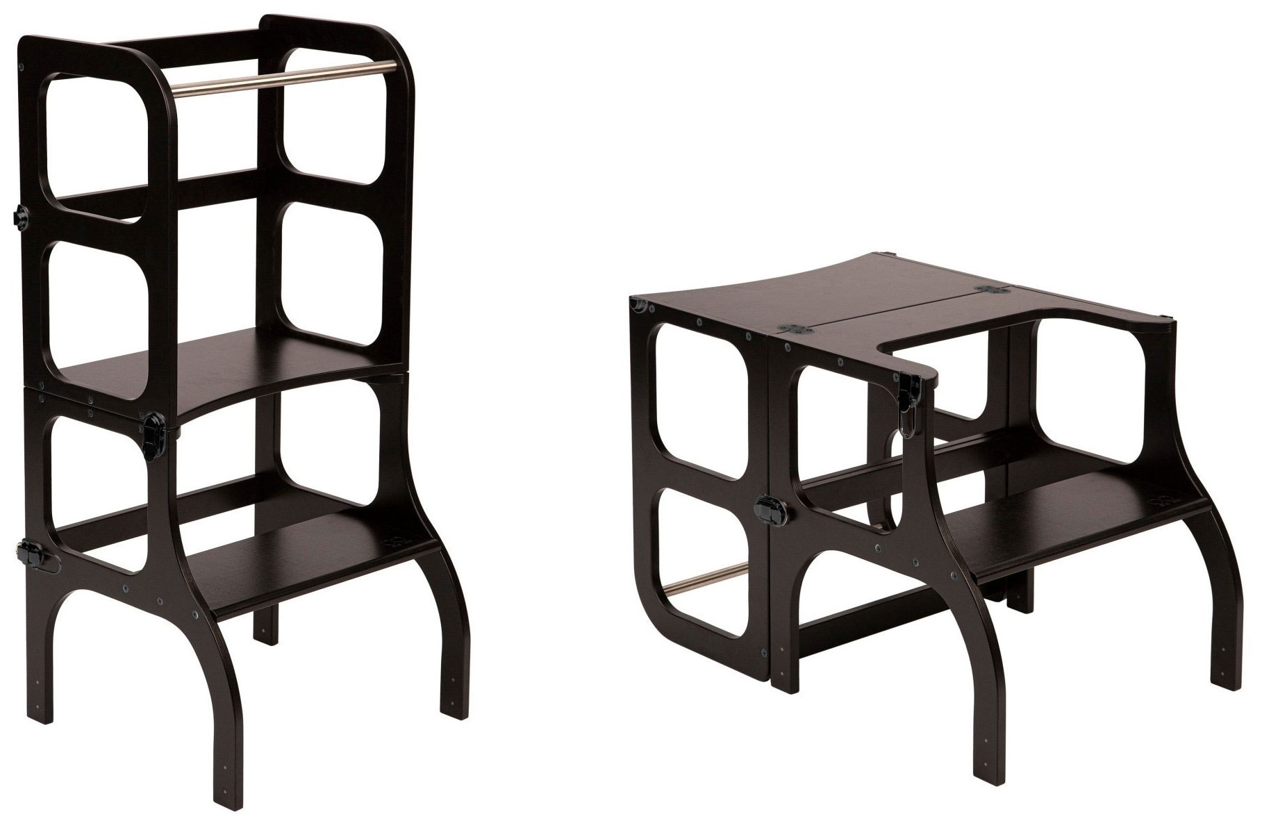 Leertoren Step'n Sit | Inklapbaar tot tafel en stoel | Zwart met zwarte clips en schroeven