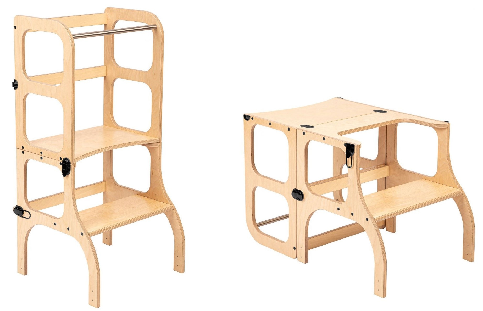Ette Tete Leertoren Step'n Sit | Inklapbaar tot tafel en stoel | Naturel met zwart afbeelding