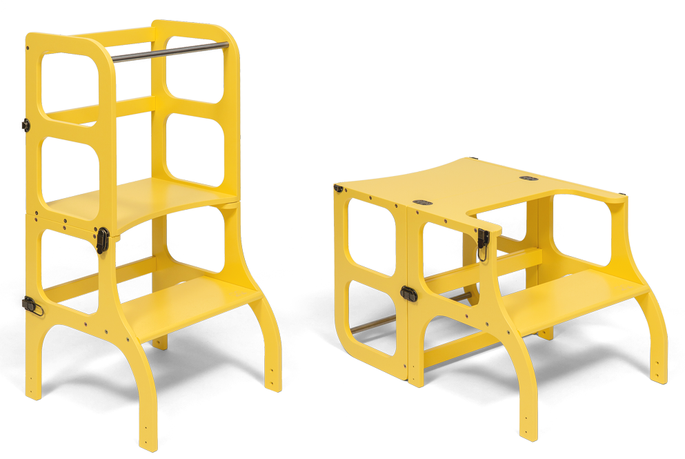 Leertoren Step'n Sit | Inklapbaar tot tafel en stoel | Limited Edition | Geel met met messing