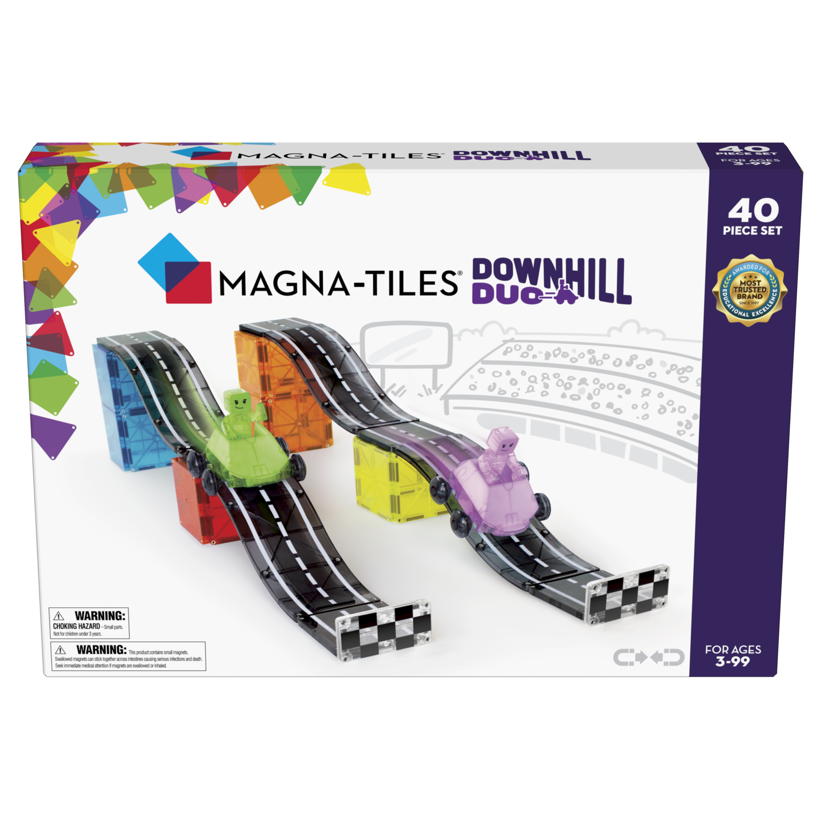 Magna-Tiles Downhill Duo 40-delige magnetische constructieset, het originele merk voor magnetisch speelgoed