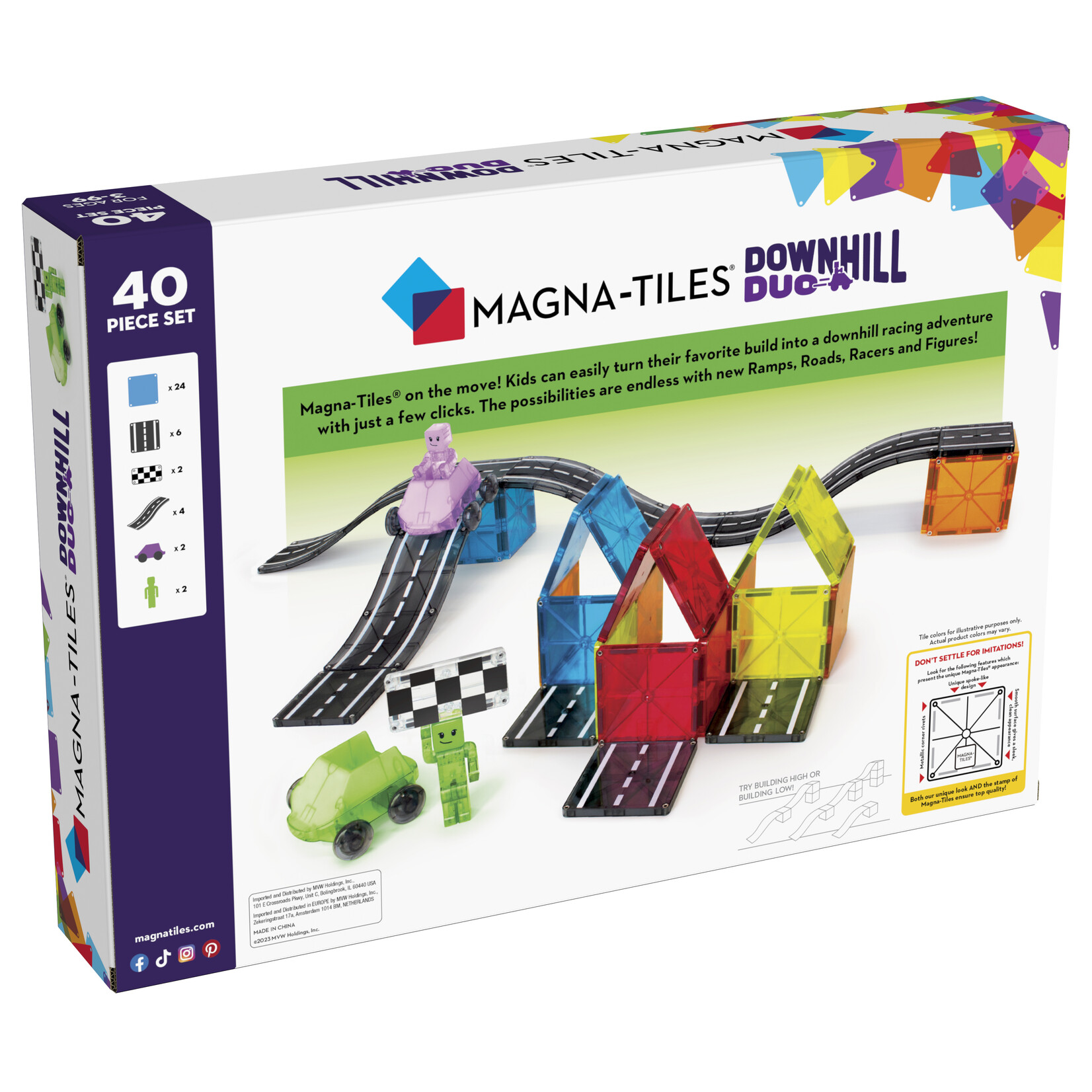 Magna-Tiles Downhill Duo 40-delige magnetische constructieset, het originele merk voor magnetisch speelgoed