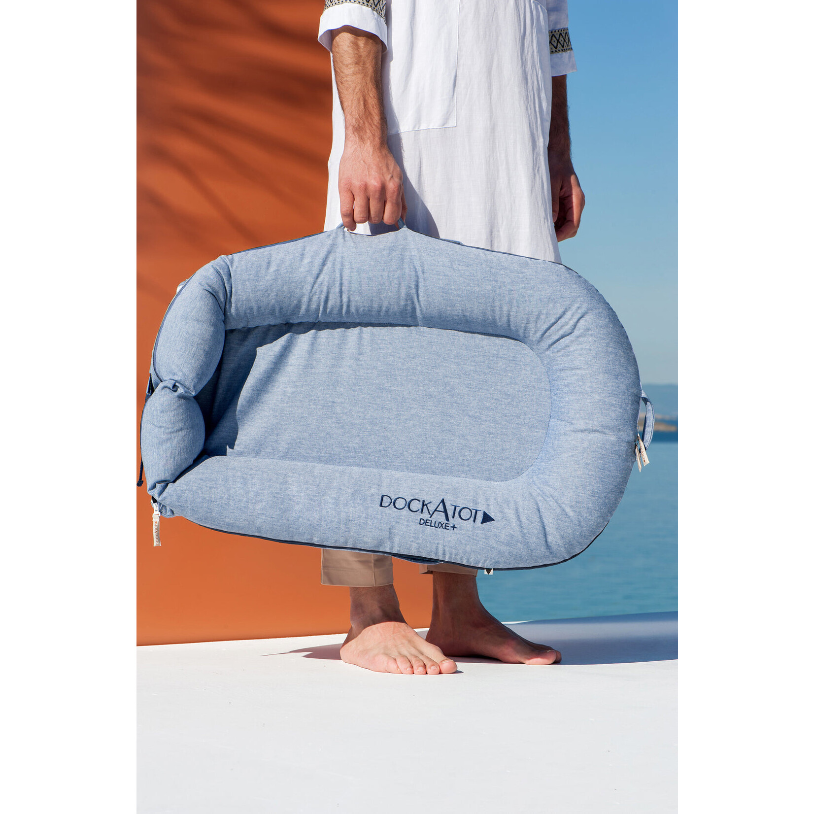 DockAtot Sleepyhead Deluxe+ Indigo Chambray - babynestje - ademend materiaal - 0 tot 8 maanden