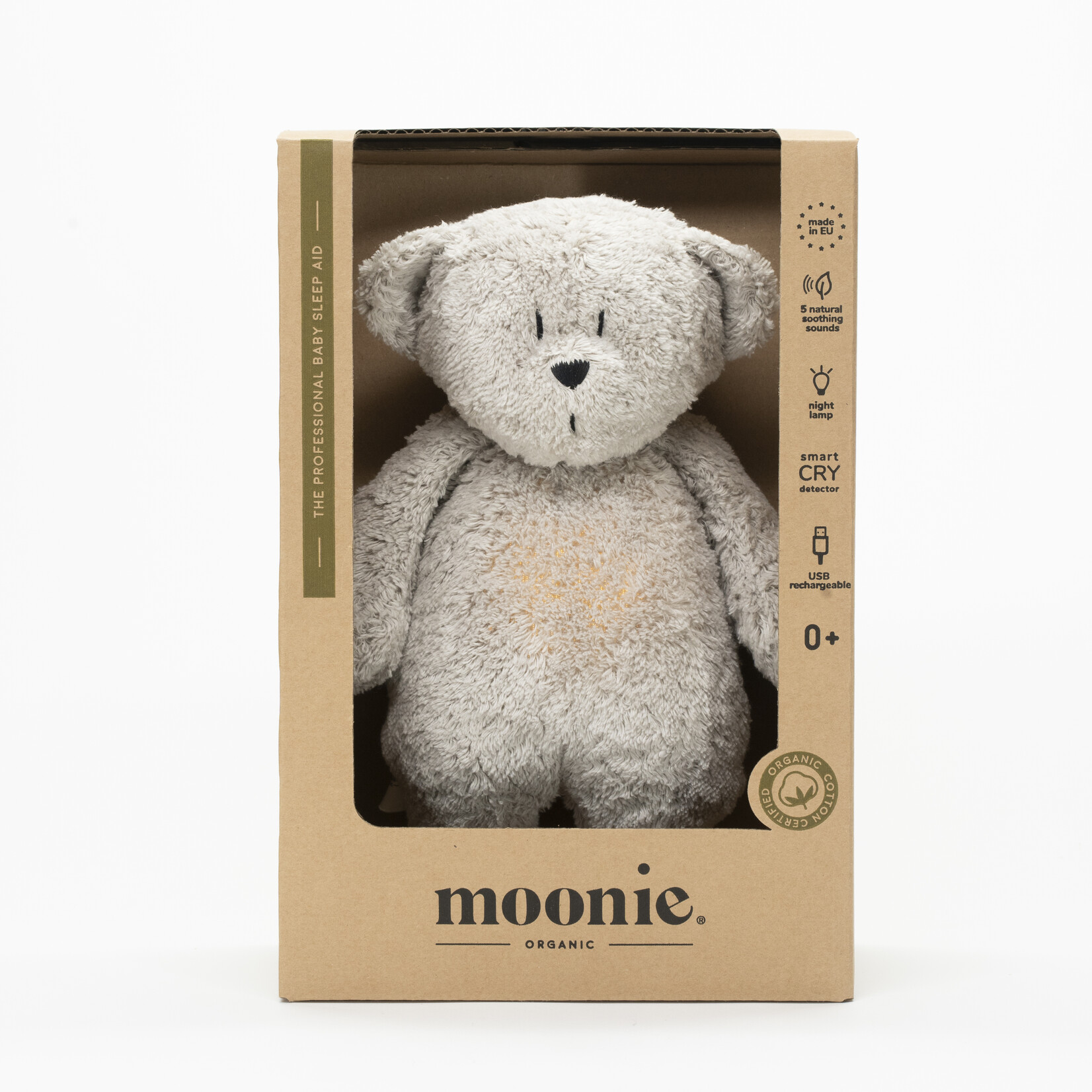 Moonie Slaapknuffel Humming Bear Grey Natur - Moonie Organic - NIEUW 2024