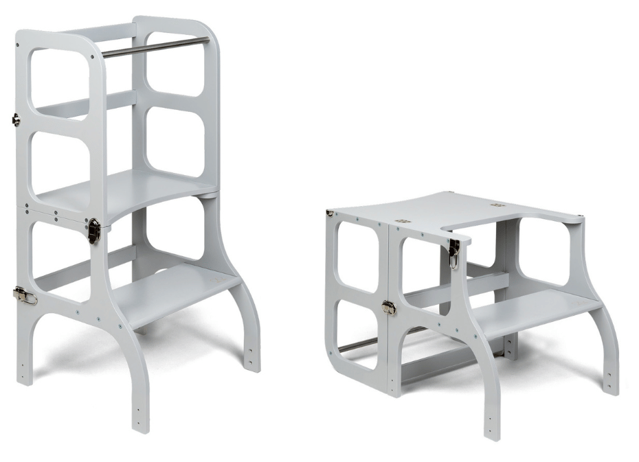 Ette Tete Leertoren Step'n Sit | Inklapbaar tot tafel en stoel | Grijs met zilveren clips afbeelding