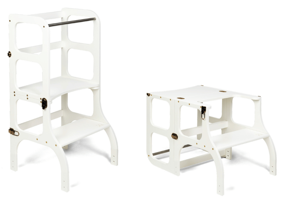 Ette Tete Leertoren Step'n Sit | Inklapbaar tot tafel en stoel | Wit met messing