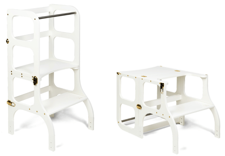 Ette Tete Leertoren Step'n Sit | Inklapbaar tot tafel en stoel | Wit met goud afbeelding