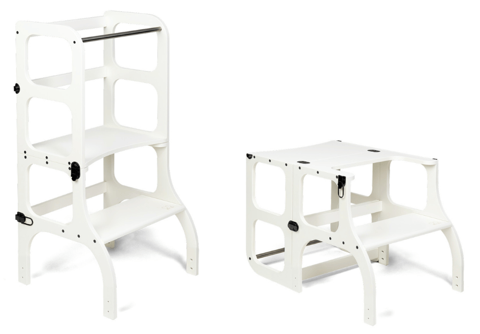 Ette Tete Leertoren Step'n Sit | Inklapbaar tot tafel en stoel | Wit met zwart afbeelding