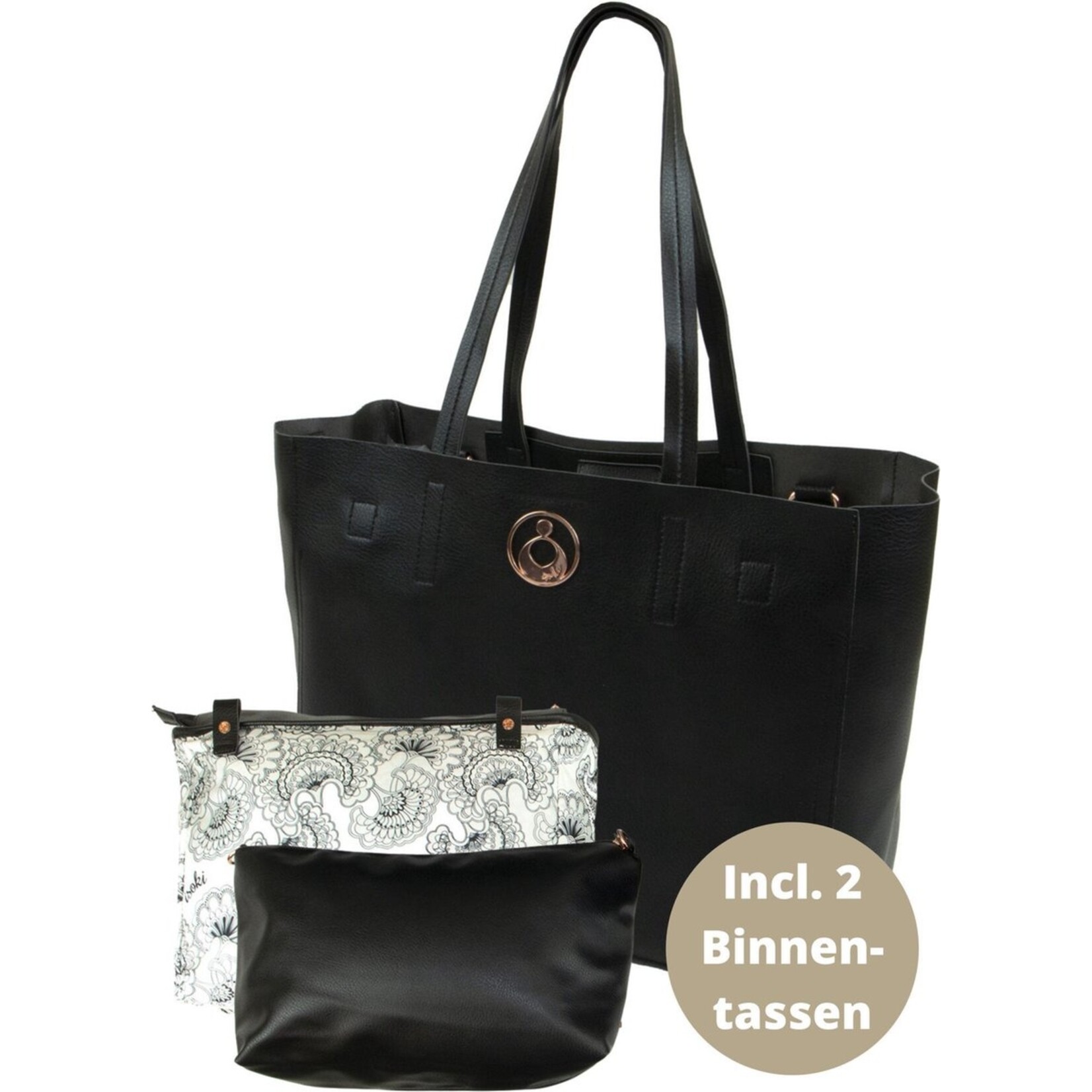 Isoki Grote Zwarte Luiertas Schoudertas Avoca Tote Coal - Uitneembare Binnentassen - Lederlook