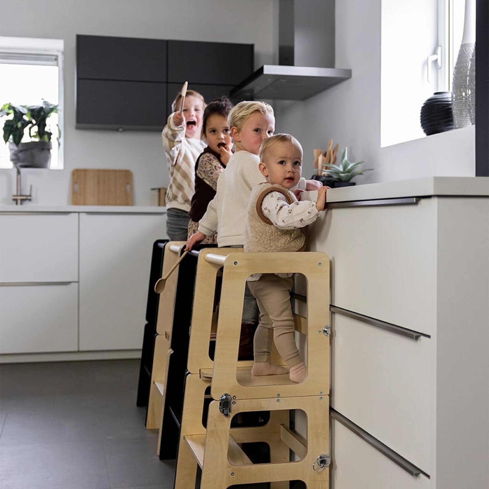 Houten montessori leertoren 2-in-1 houtkleur