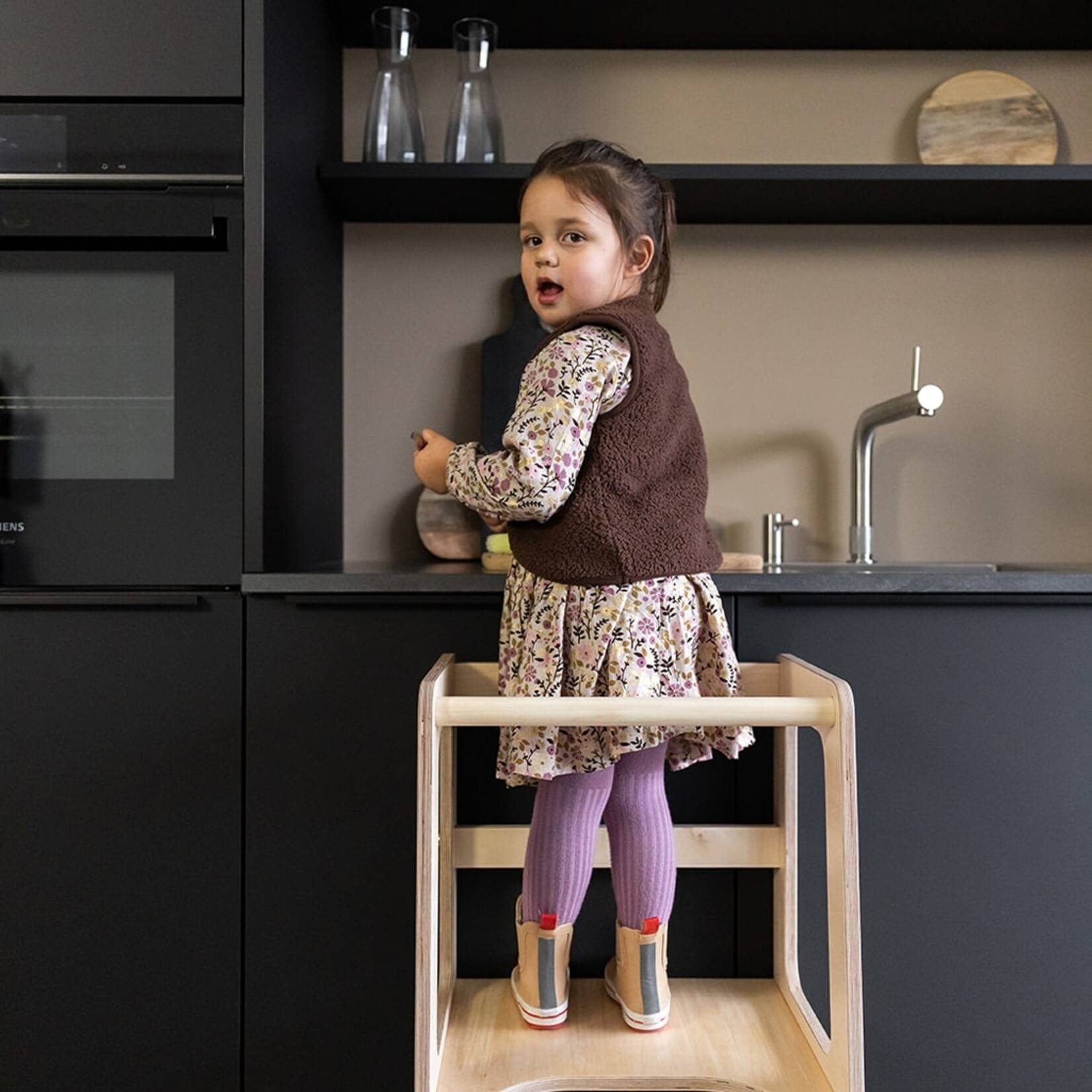 Houten montessori leertoren 2-in-1 houtkleur