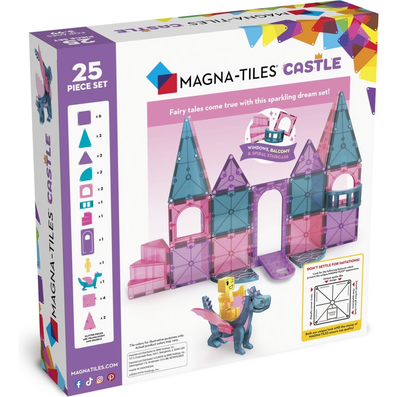 Magna-Tiles Kasteel roze met draak 25 stuks - Geschikt vanaf 3 jaar - Multi