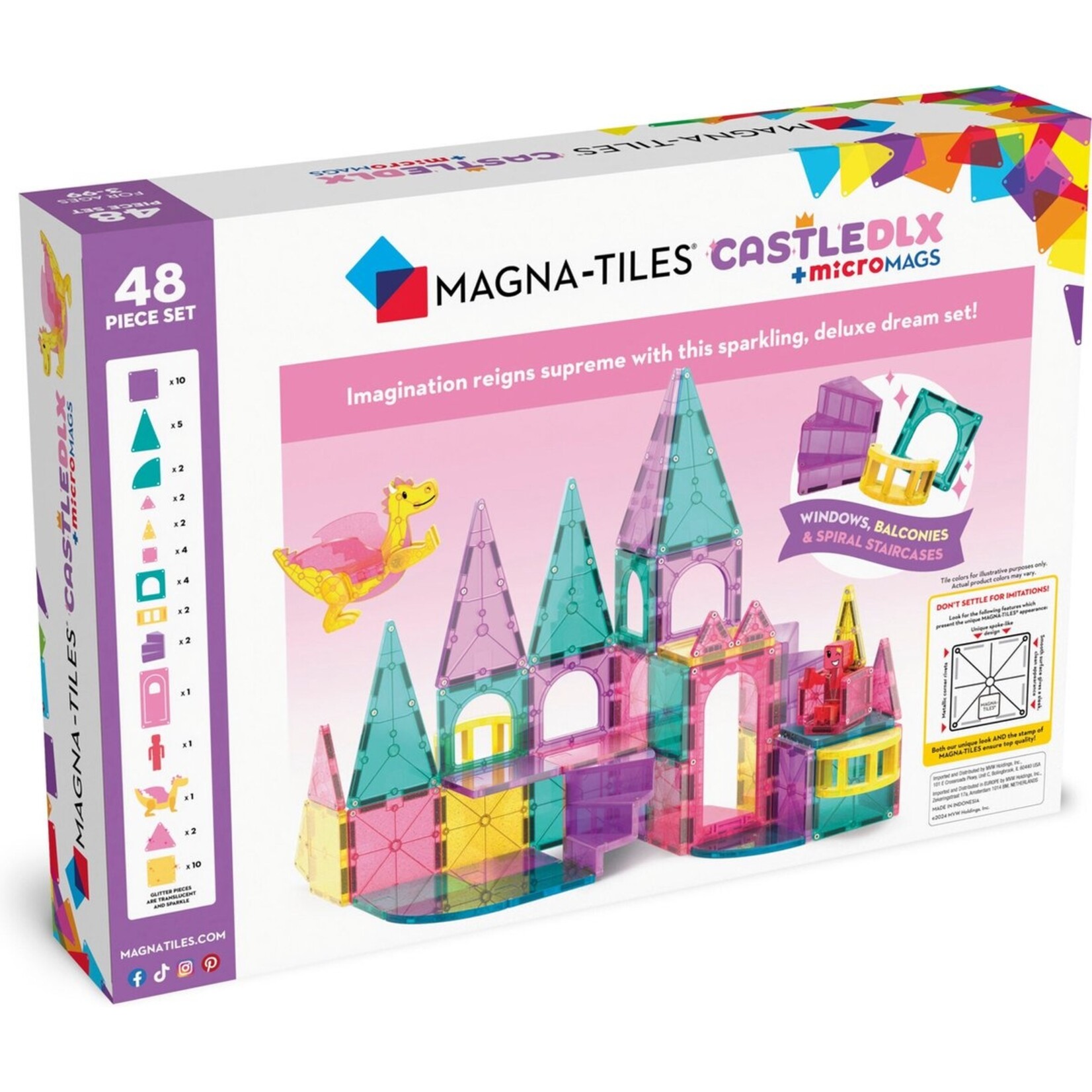 Magna-Tiles Kasteel XL roze met draak 48 stuks - Geschikt vanaf 3 jaar - Multi