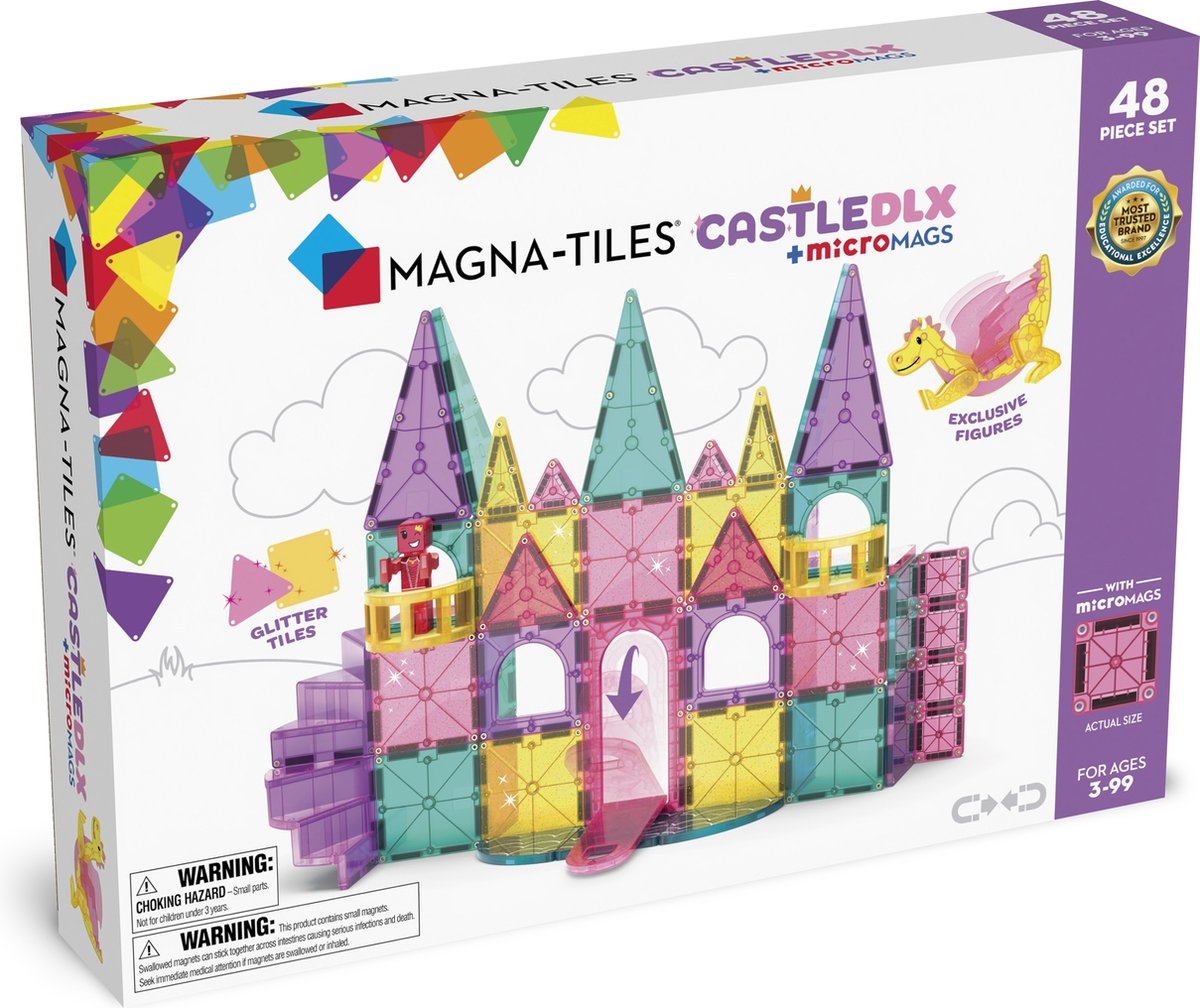 Magna-Tiles Kasteel XL roze met draak 48 stuks - Geschikt vanaf 3 jaar - Multi afbeelding