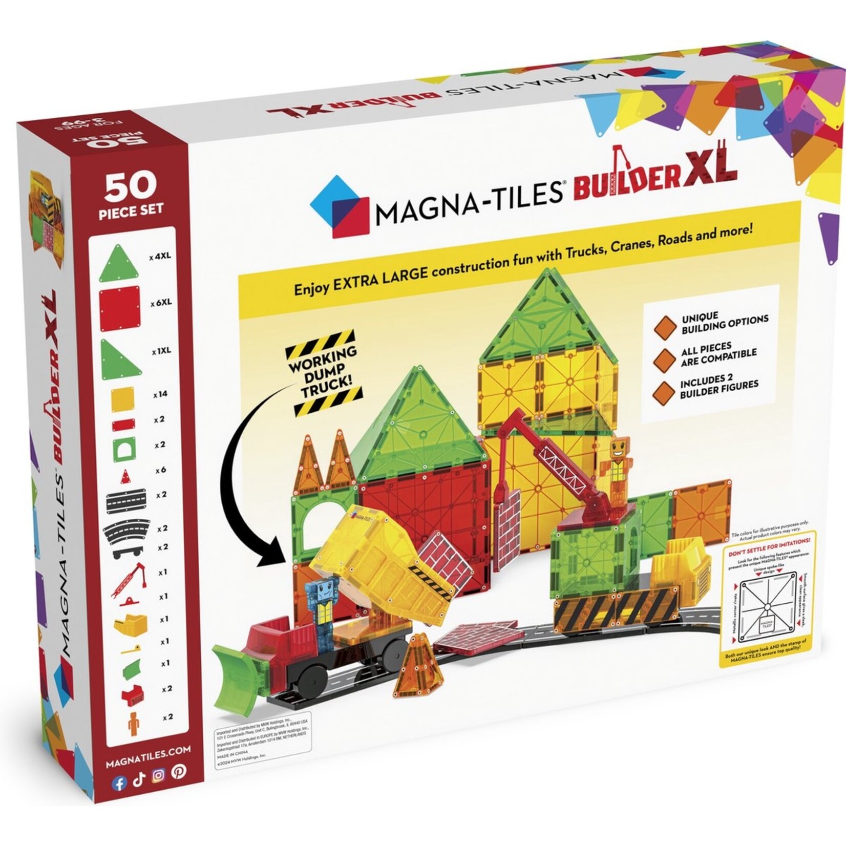 Magna-Tiles Builder XL 50 stuks - Geschikt vanaf 3 jaar - Multi
